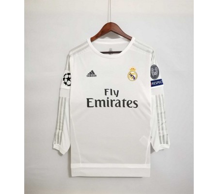 Real Madrid 15/16 Home White Long Sleeve Soccer Jersey